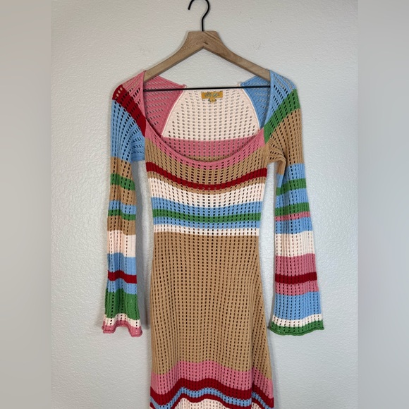 VRG GRL Verge Girl Work of Art Crochet Maxi Dress Multi size AU 8 US 4 Small - Picture 11 of 16